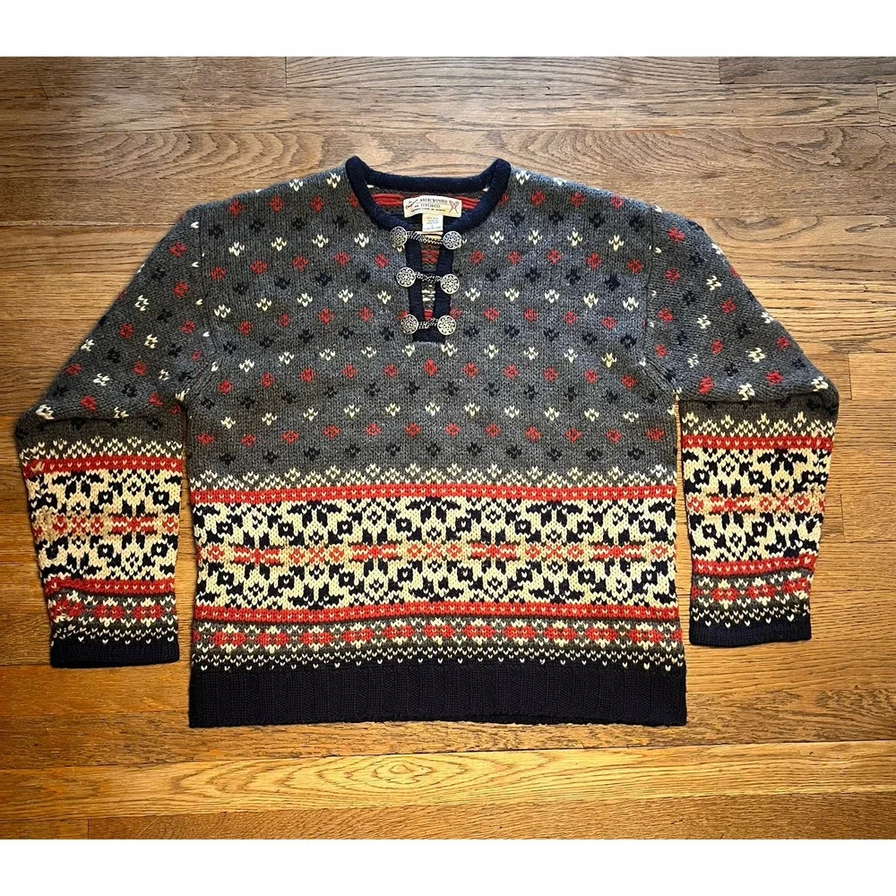 Abercrombie & Fitch Women's Large 100 Wool Nordic Sweater Y2K Fair Isle Vintage